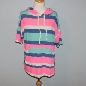 Hopely Large Short Sleeve Hood Kangaroo Pocket Shirt Top EUC